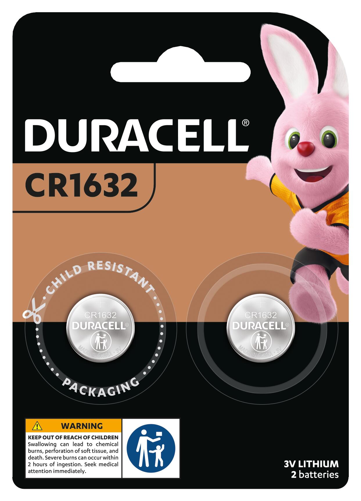 BATTERY DURACELL 1632 LITHIUM COIN PK2