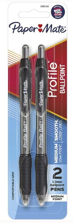 PEN PAPER MATE 1.0MM PROFILE BP 2PK BLACK