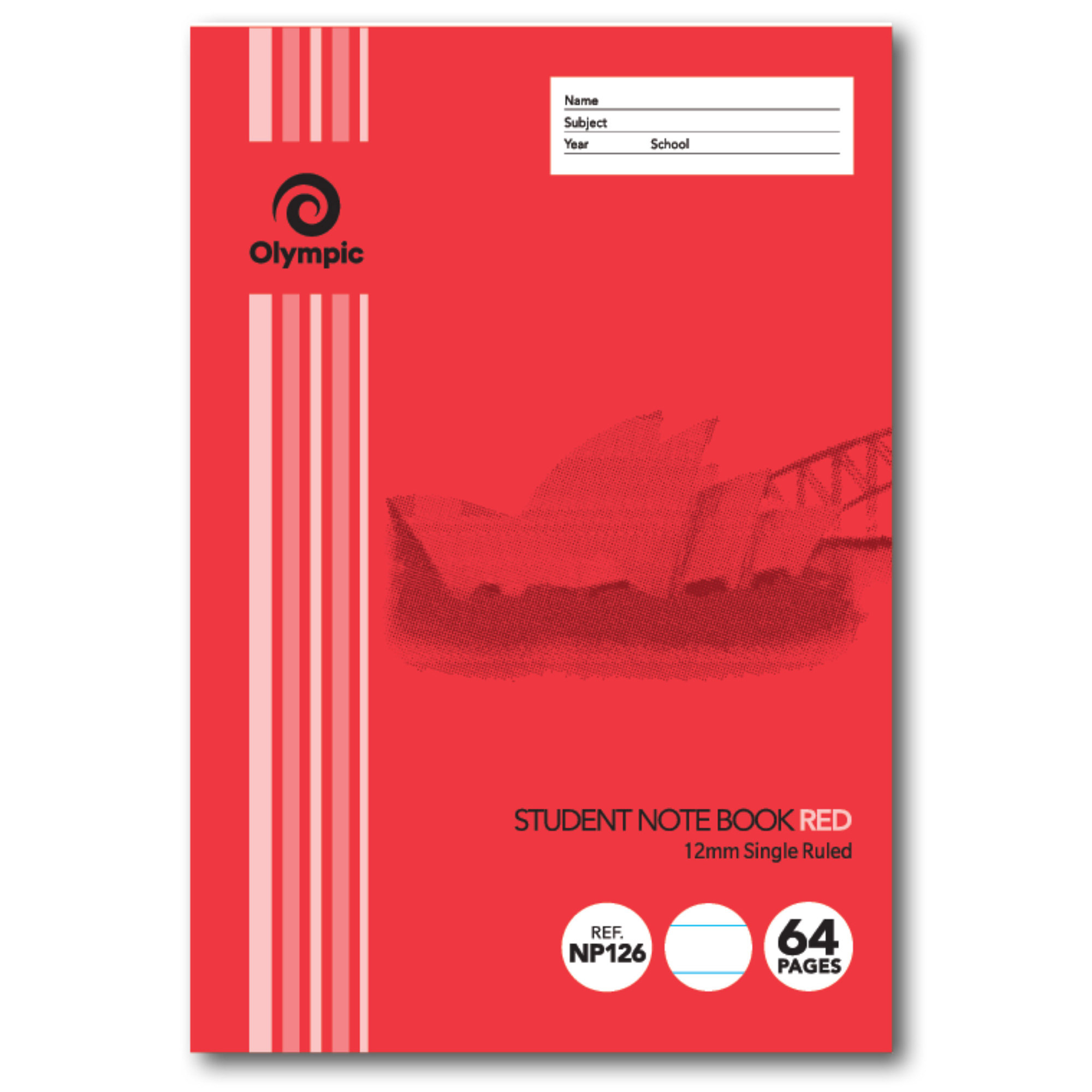 NOTEPAD OLYMPIC 250X175 12MM NSW RED 64PG PK20