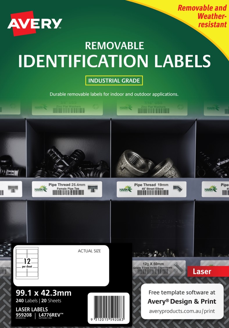 LABEL AVERY A4 HEAVY DUTY REMOVABLE, 99.1 X 42.3MM 12UP WHITE 240 LABELS