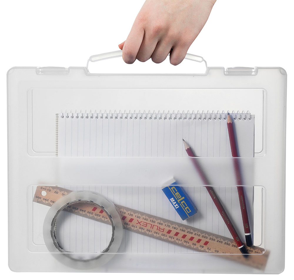 SP- CASE MARBIG A4 PLASTIC WITH HANDLE CLEAR