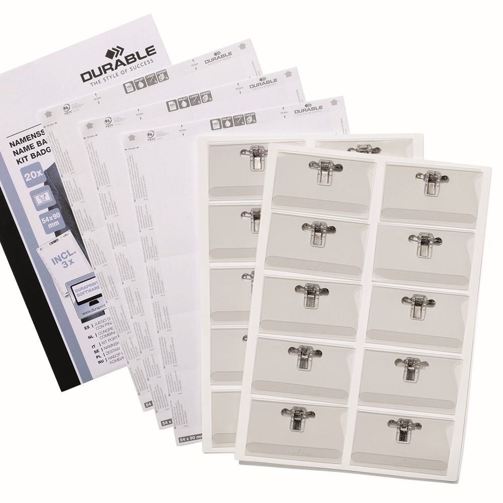 SP- NAME BADGE DURABLE 54 X 90MM COMBI CLIP & INSERT PK20