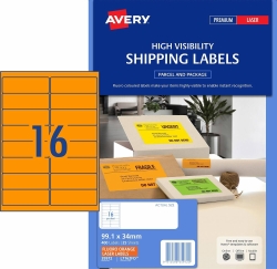 LABEL AVERY L7162FO SHIPPING HI VIS FLUORO ORANGE 16UP 25 SHTS