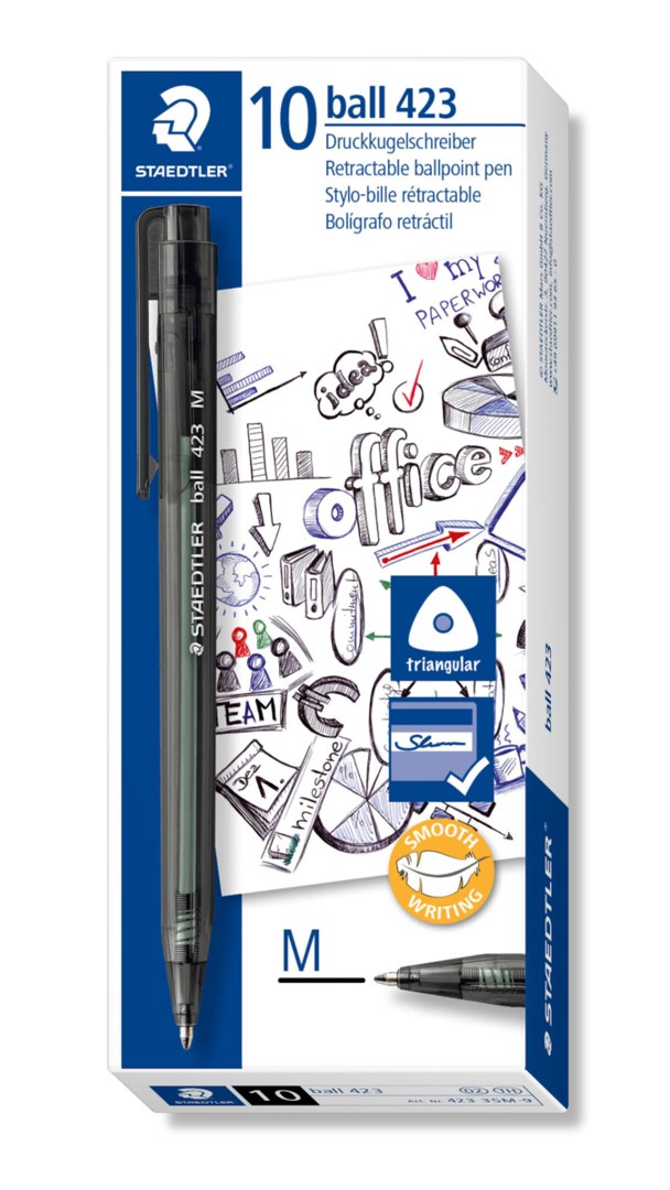 PEN STAEDTLER BP STICK ICE 432 MED BLACK BX10