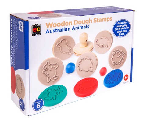 SP- STAMP WOODEN EC ANIMALS DOUGH BX6