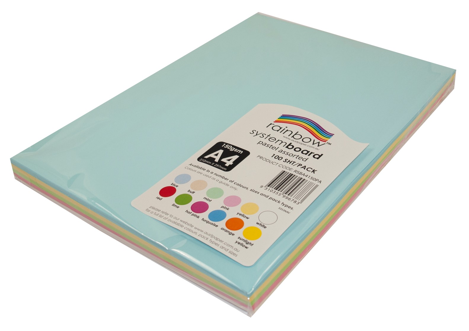 SP- SYSTEM BOARD RAINBOW A4 150GSM PASTEL PK100