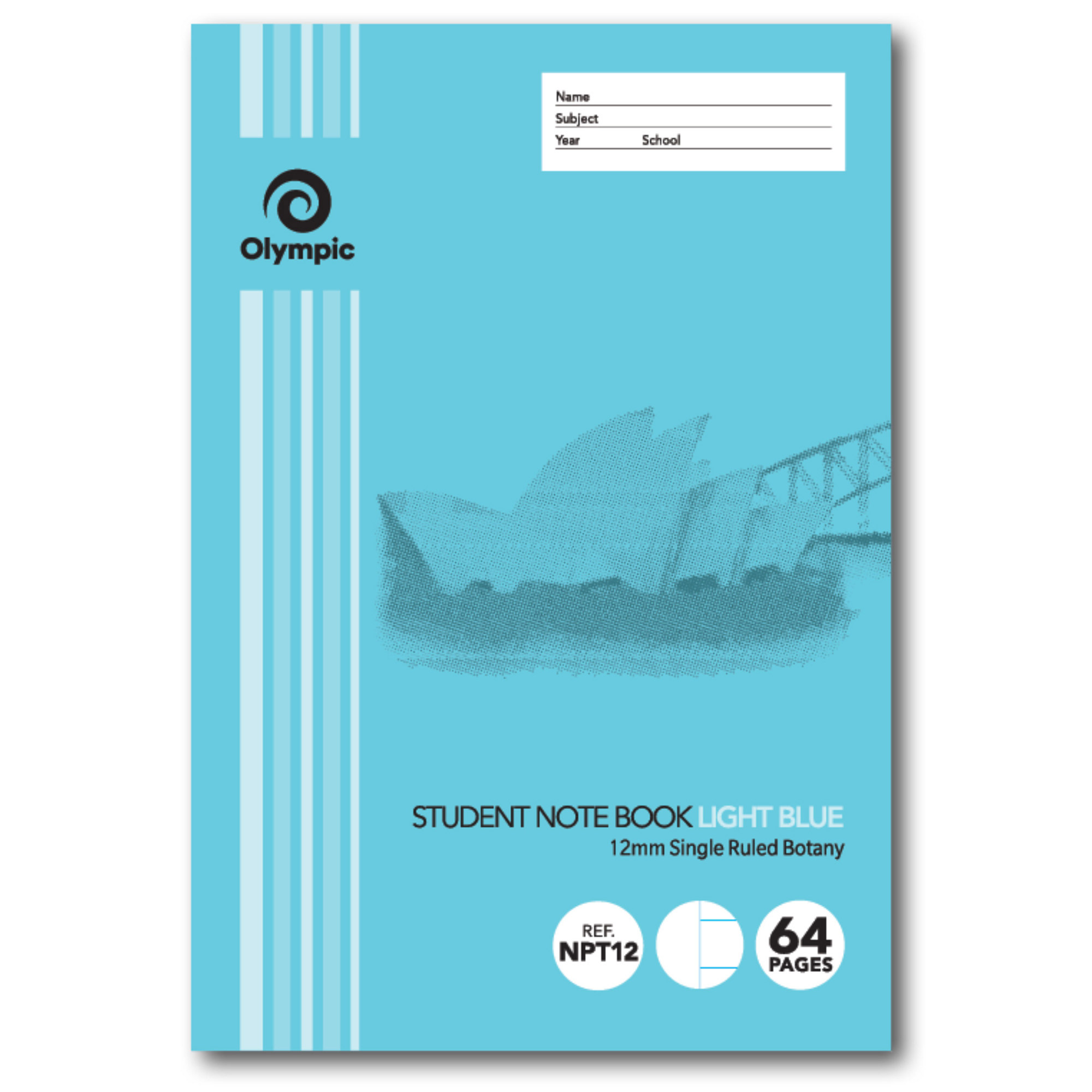 SP- BOTANY BOOK OLYMPIC 12MM SINGLE RULED LT BLUE NPT12 64PG PG