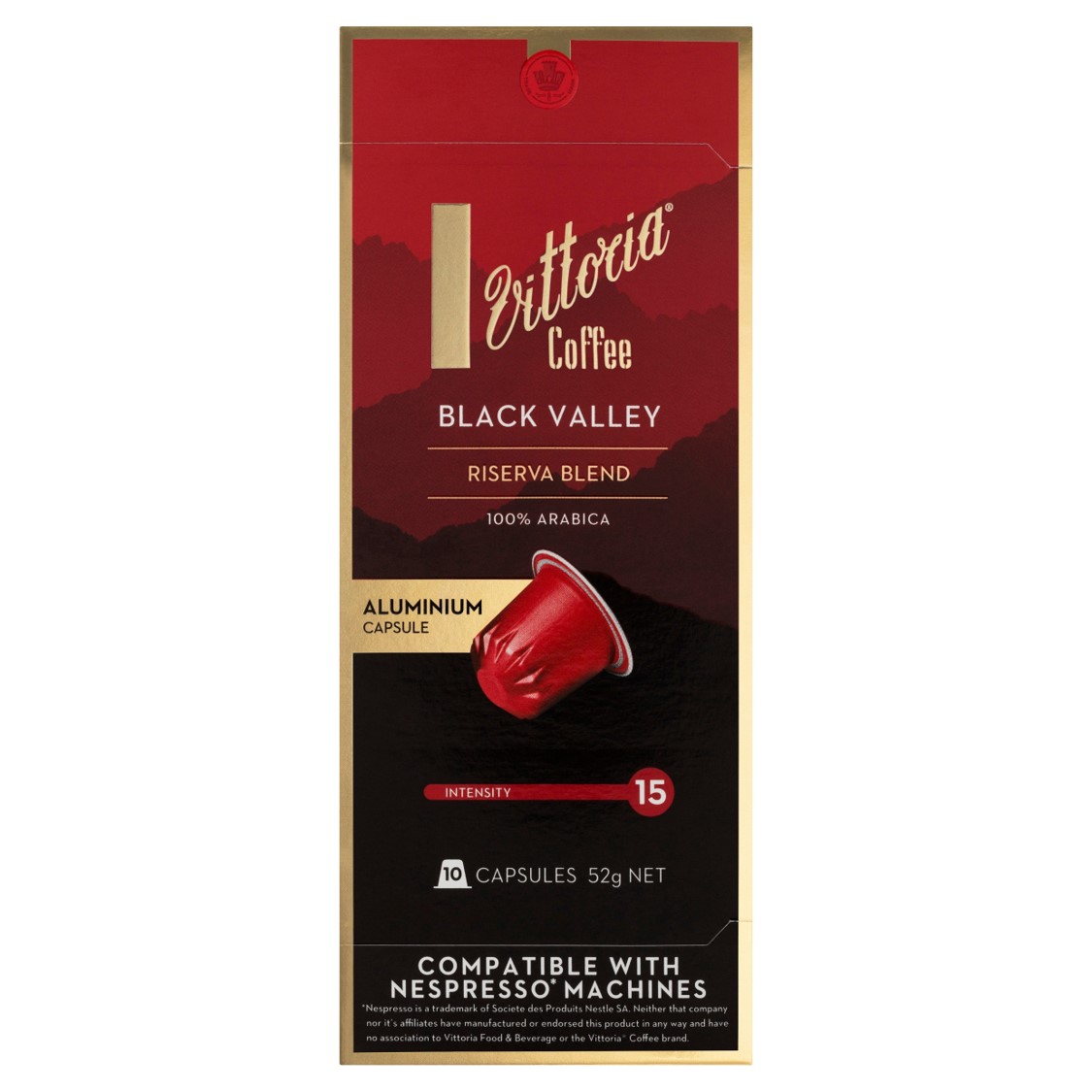 COFFEE CAPS VITTORIA 10'SNESPRESSO COMPATIBLE BLK VALLEY