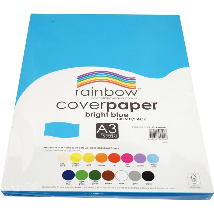 SP- COVER PAPER RAINBOW A3 125GSM BRIGHT BLUE PK100