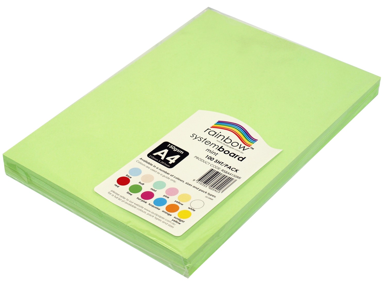SP- SYSTEM BOARD RAINBOW A4 150GSM MINT PK100