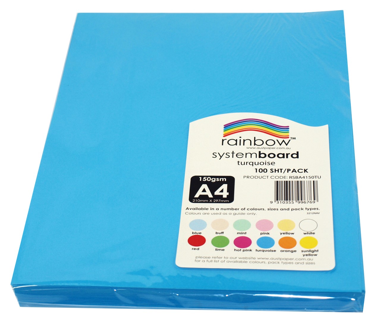 SP- SYSTEM BOARD RAINBOW A4 150GSM TURQUISE PK100