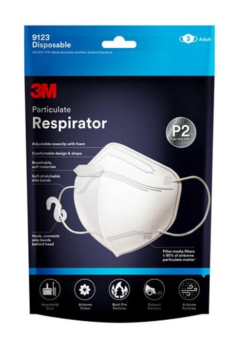 SP-RESPIRATOR 3M P2 PARTICULATE DISPOSABLE 9123 PK3