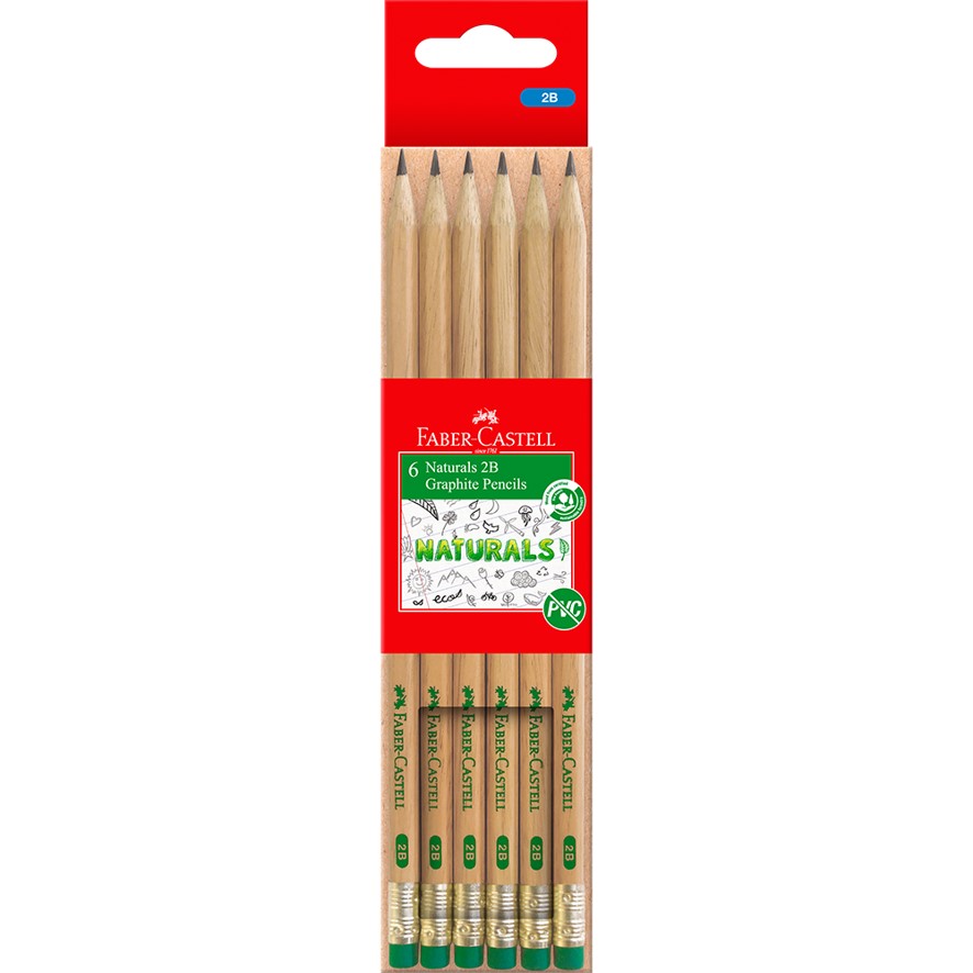 PENCIL GRAPHITE FABER-CASTELL NATURAL ERASER TIP 2B BX6