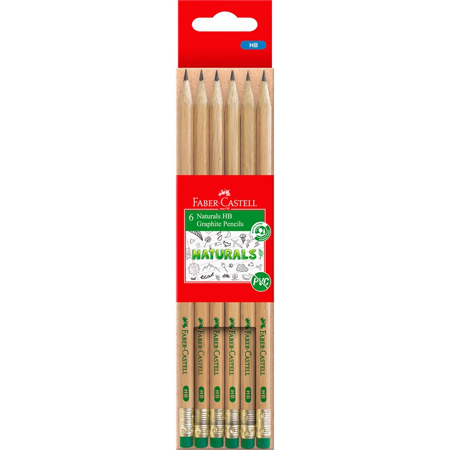 PENCIL GRAPHITE FABER-CASTELL NATURAL ERASER TIP HB BX6