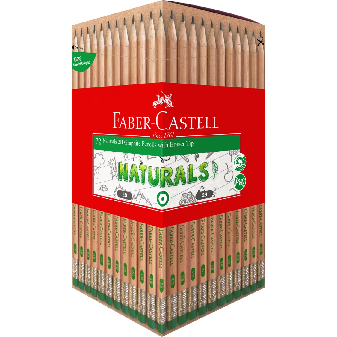 PENCIL GRAPHITE FABER-CASTELL NATURAL ERASER TIP 2B PK72