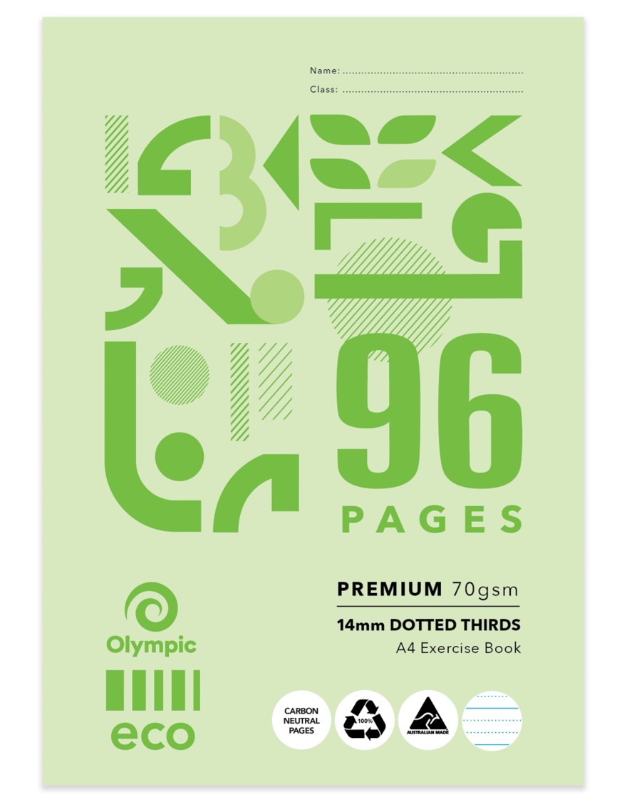 SP- EXERCISE BOOK OLYMPIC A4 ECO RECYCLED 14MM DOTTED THIRDS D149P 96PG