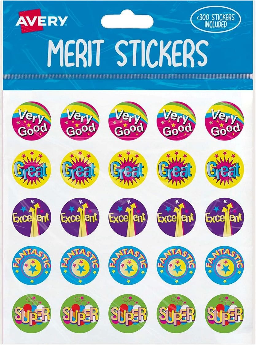 MERIT STICKERS AVERY FSC CAPTIONS 1 MULTI PK300