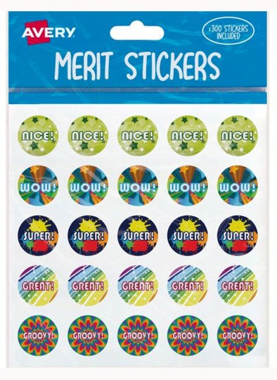 MERIT STICKERS AVERY FSC CAPTIONS 3 MULTI PK300
