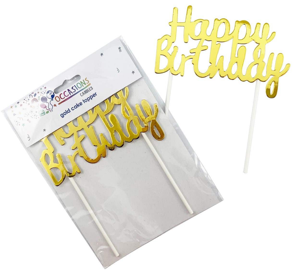 CAKE TOPPER ALPEN HAPPY BIRTHDAY METALLIC GOLD