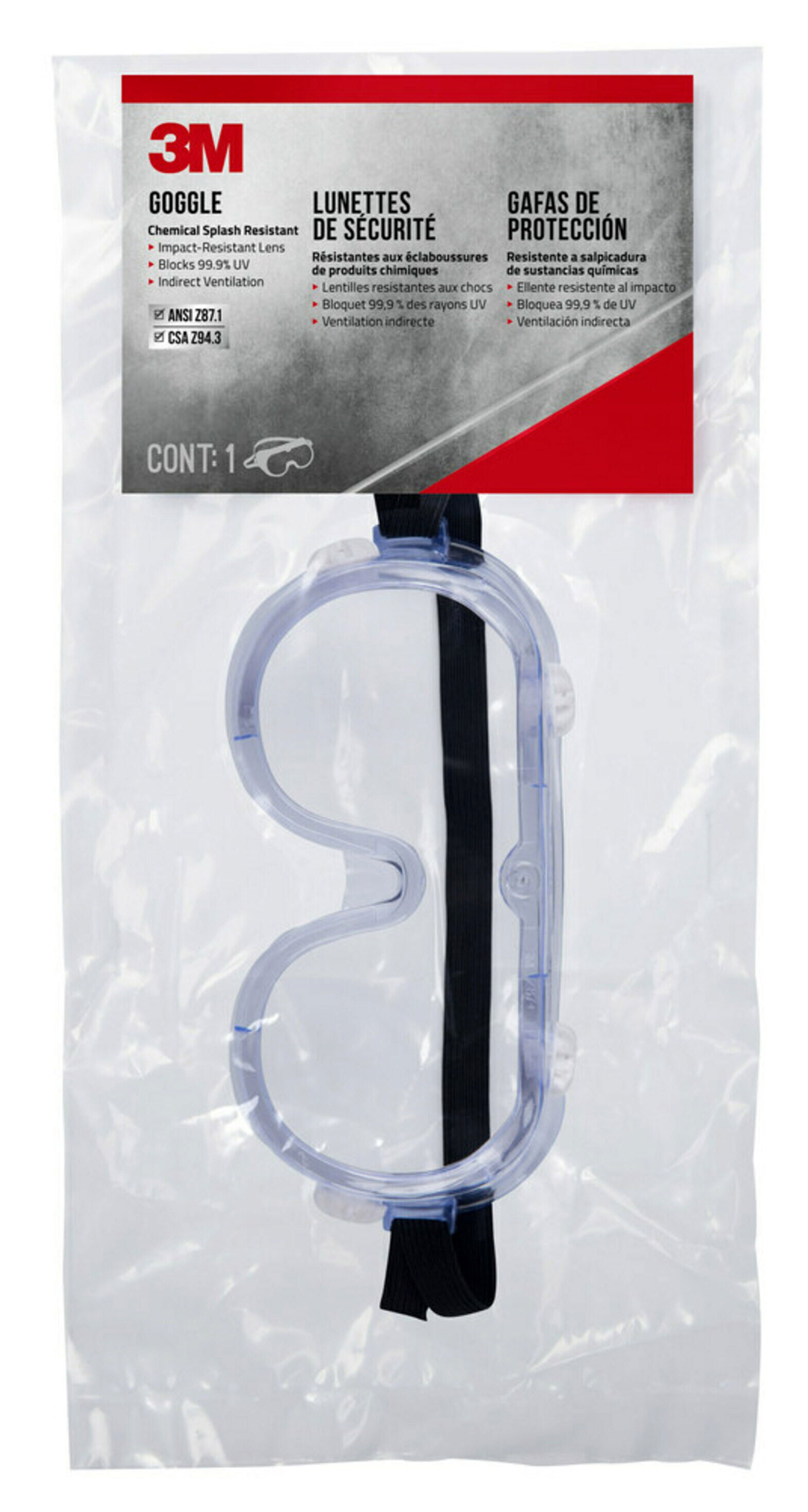 SP- GOGGLE 3M CHEMICAL SPLASH/IMPACT CLEAR