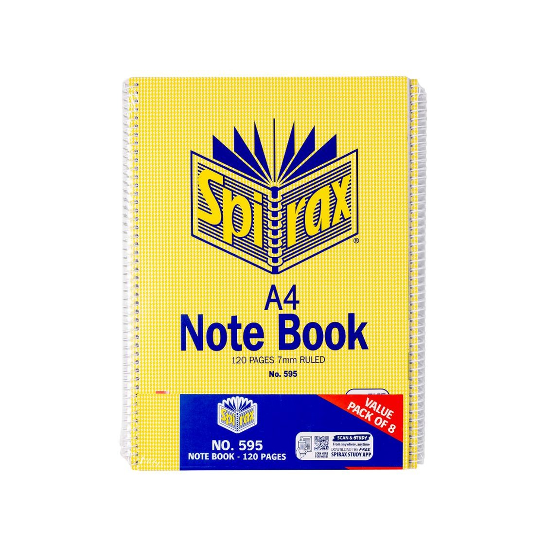 NOTEBOOK SPIRAX 595 A4 SIDE OPENING 120PG PK8