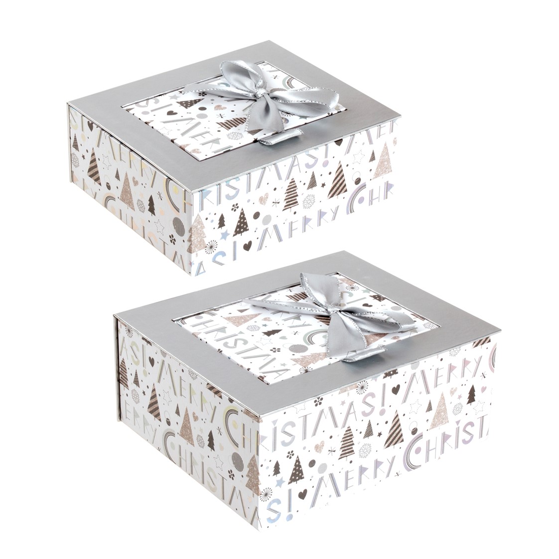 GIFT BOX XMAS 160 & 135MM SET OF 2 LIFT UP LID WITH GOLD FOIL & BOW