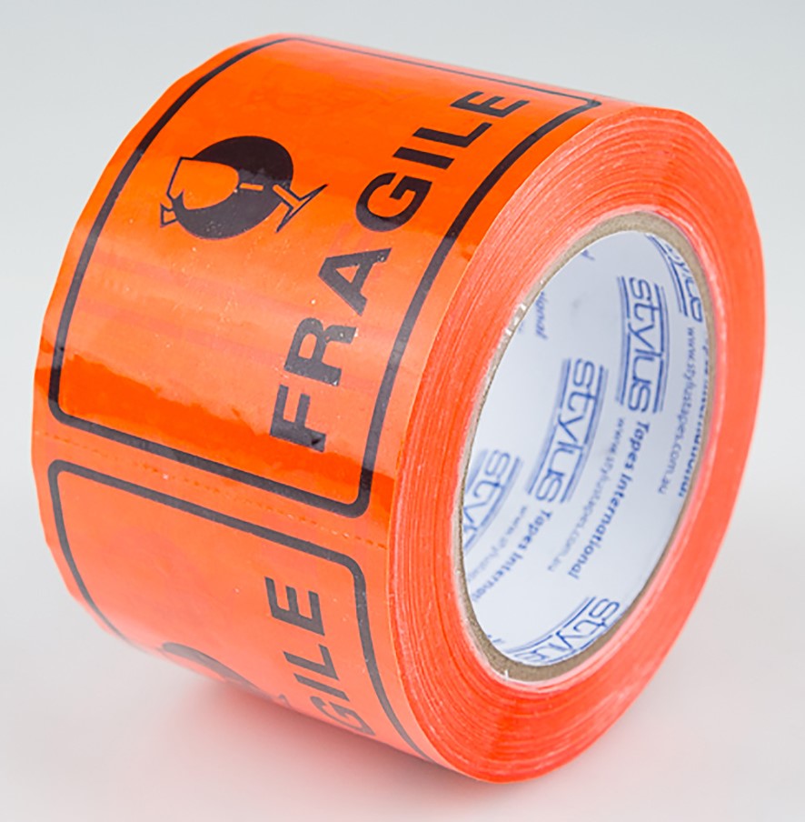 SP- LABELTAPE STYLUS 75MM X 50M SP500 FRAGILE BLACK/ORANGE PK2