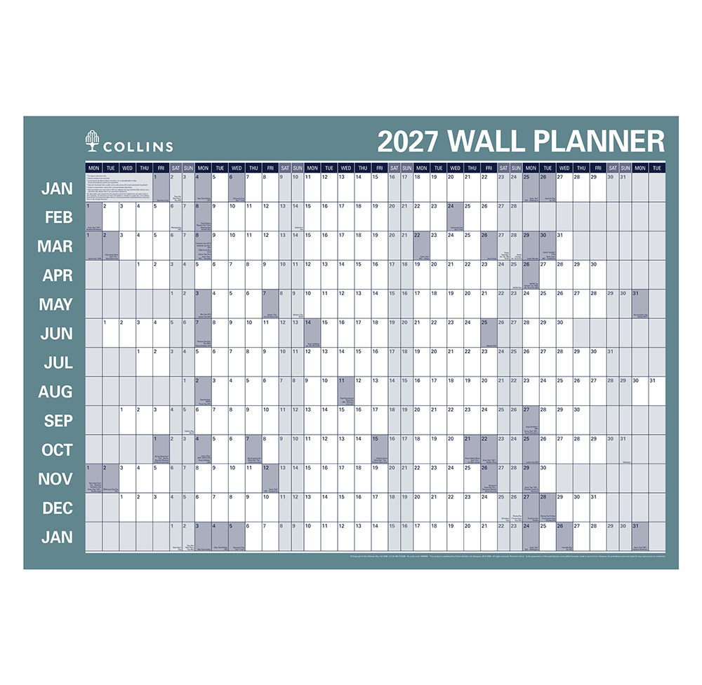 PLANNER 2027 COLLINS 686X990MM WP900D LAMINATED ROLL UP DISP15
