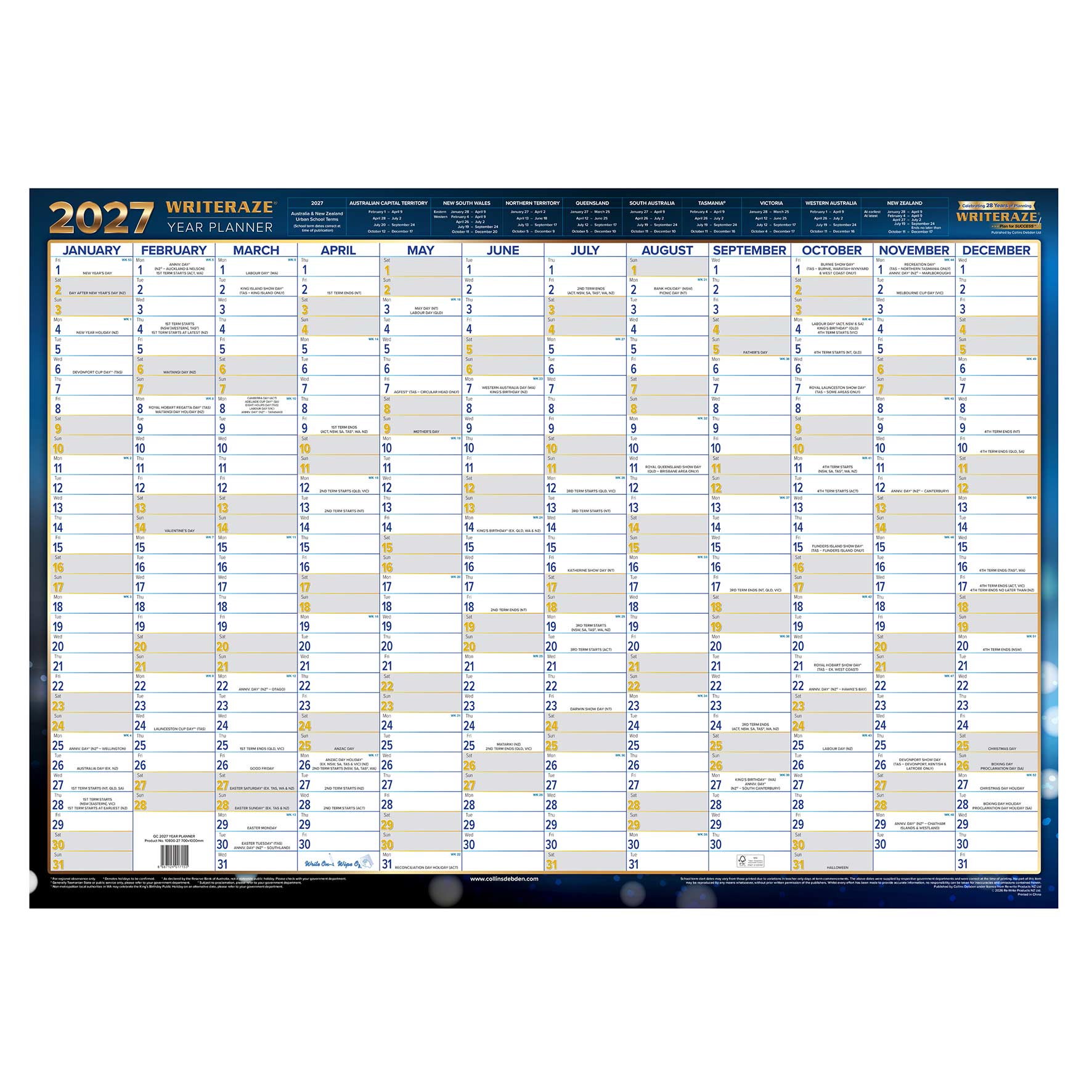 PLANNER 2027 WRITERAZE 700X1000MM 10800 QC2 LAMINATED