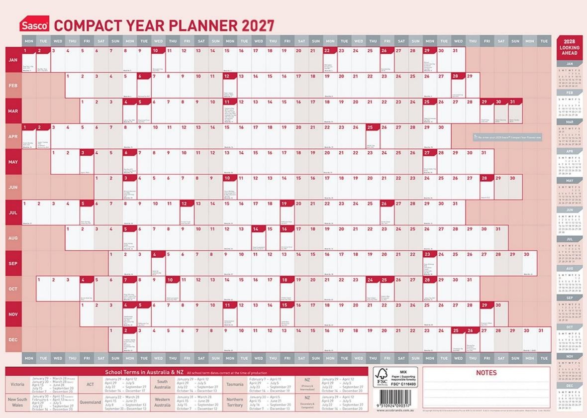 PLANNER 2027 SASCO 594X420MM COMPACT YTV