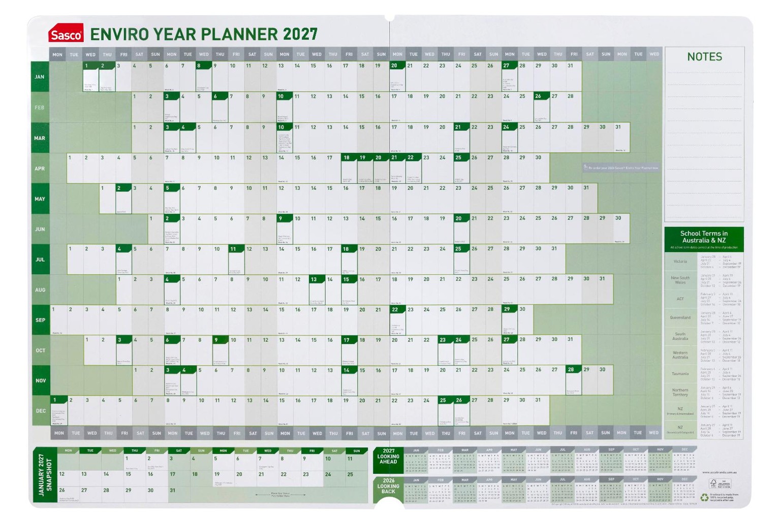 PLANNER 2027 SASCO 610X870MM ENVIRO YTV