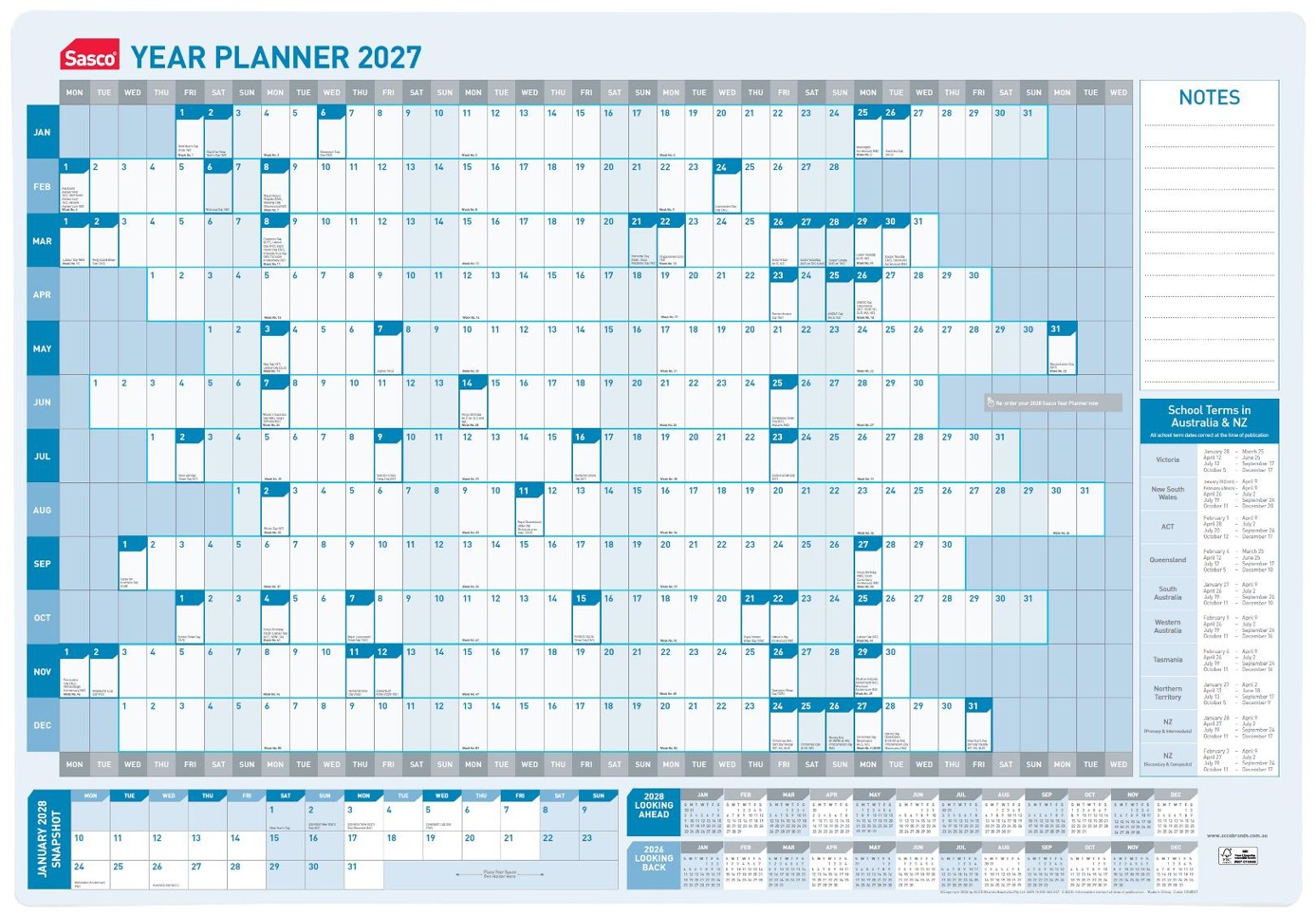 PLANNER 2027 SASCO 610X870MM STANDARD YTV
