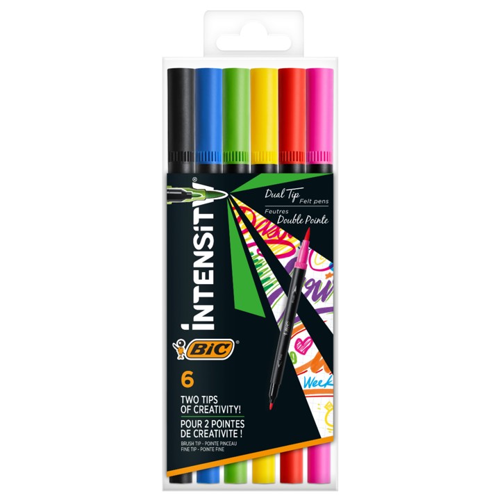 SP- MARKER BIC 1.0MM INTENSITY DUAL TIP COLOURING ASSORTED PK 6