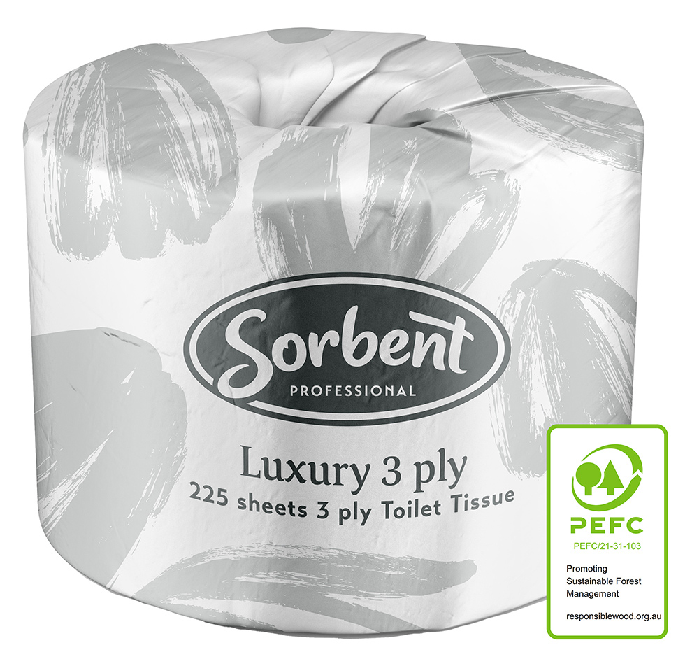 TOILET TISSUE SORBENT PROFESSIONAL 3PLY 225S LUXURY ROLL WHITE