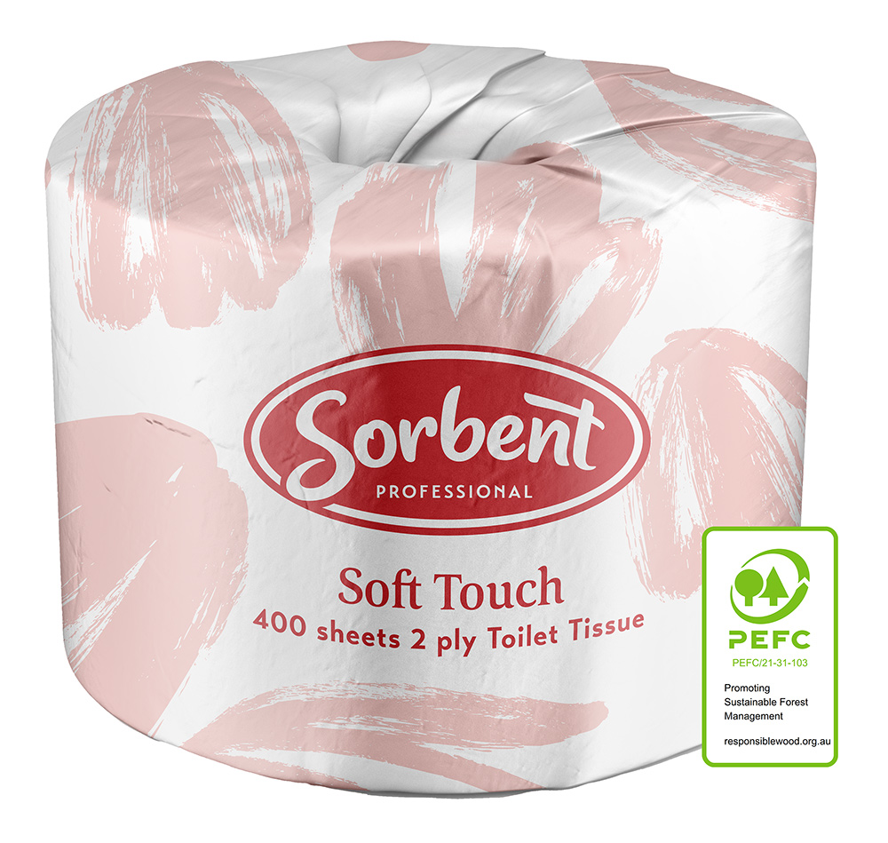 TOILET TISSUE SORBENT PROFESSIONAL 2PLY 400S SOFT TOUCH ROLL WHITE