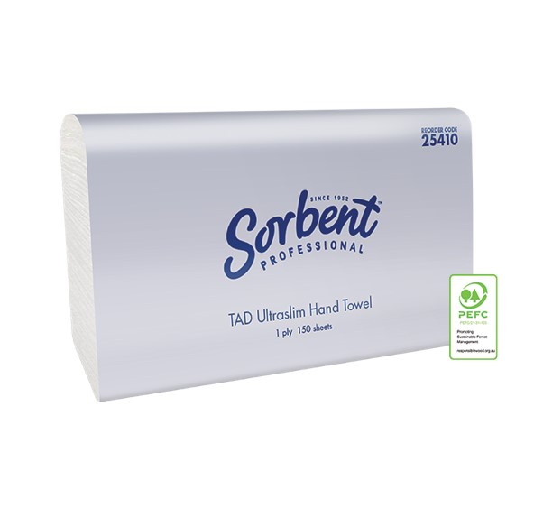 HAND TOWEL SORBENT PROFESSIONAL 1PLY 150S TAD ULTRASLIM WHITE