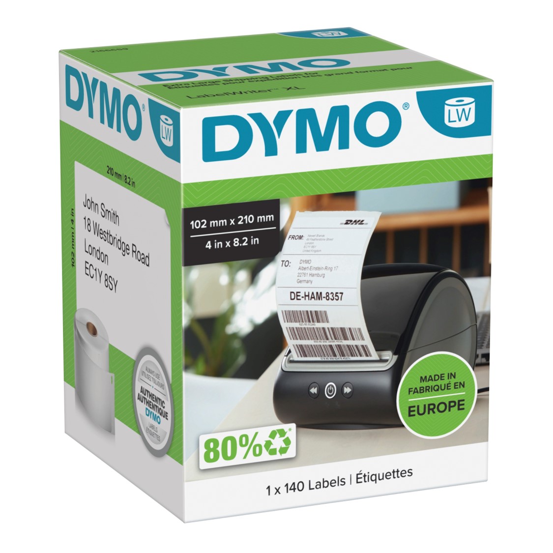 LABEL DYMO LABELWRITER 102X210MM DHL WHITE 140CT