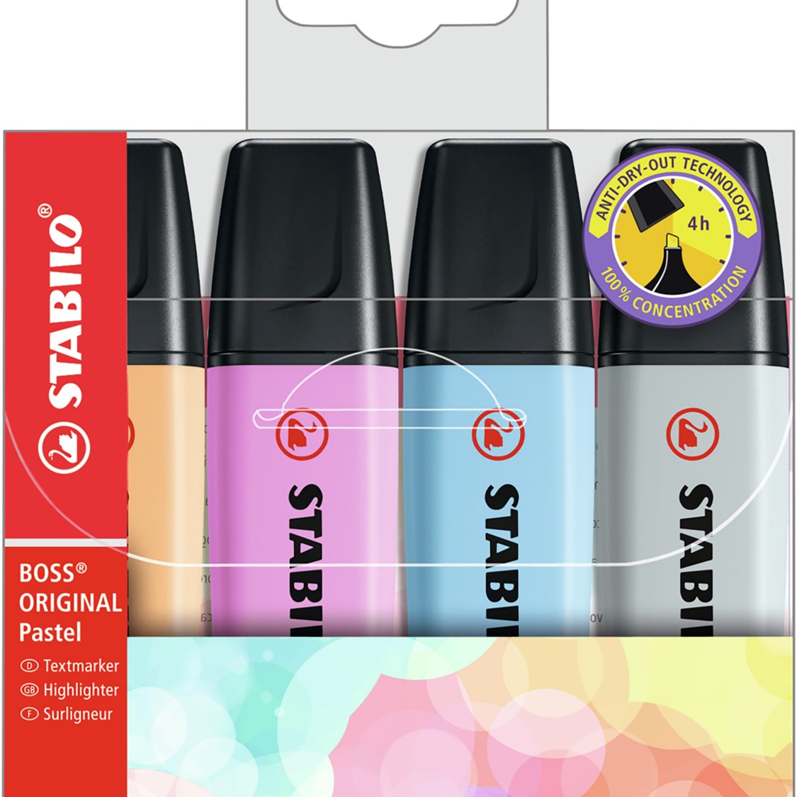 HIGHLIGHTER STABILO BOSS PASTEL BLUE/ORANGE/FUSCHIA/GREY WLT4