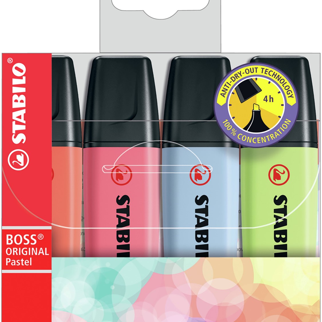 HIGHLIGHTER STABILO BOSS PASTEL BLUE/LIME/RED/PINK WLT4