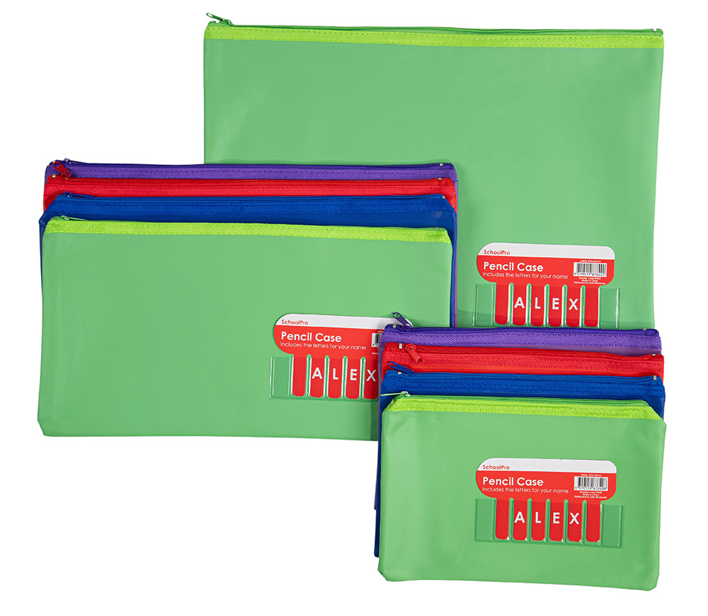 PENCIL CASE SCHOOLPRO 375X264MM NAME LARGE GREEN