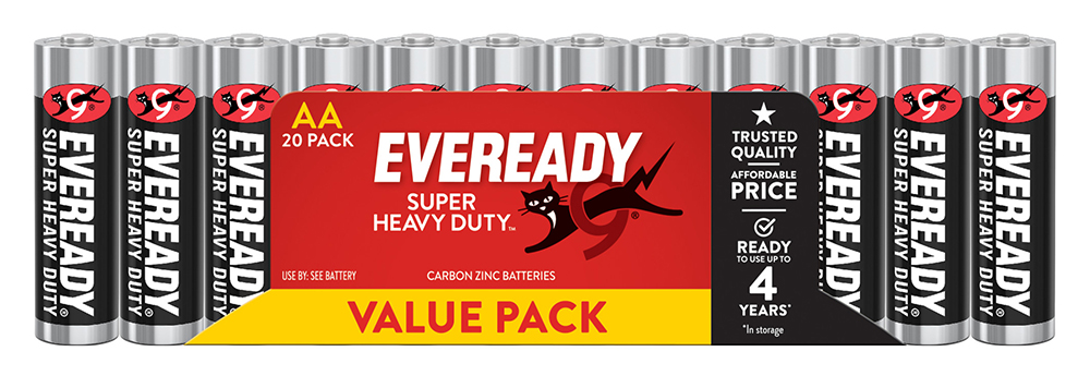 BATTERY EVEREADY SUPER HEAVY DUTY AA BLACK PK 20