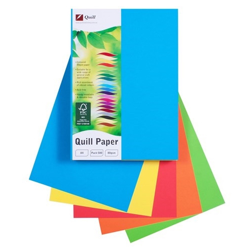 COLOURED PAPER QUILL A4 BRIGHTS PK100