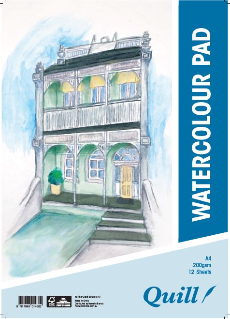 WATERCOLOUR PAD QUILL A4 200GSM 12PG