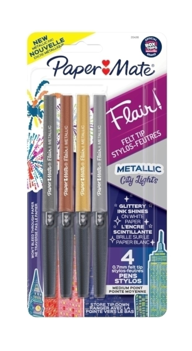 SP- PEN FINELINER PAPERMATE FLAIR MED CARDED METALLIC PK4