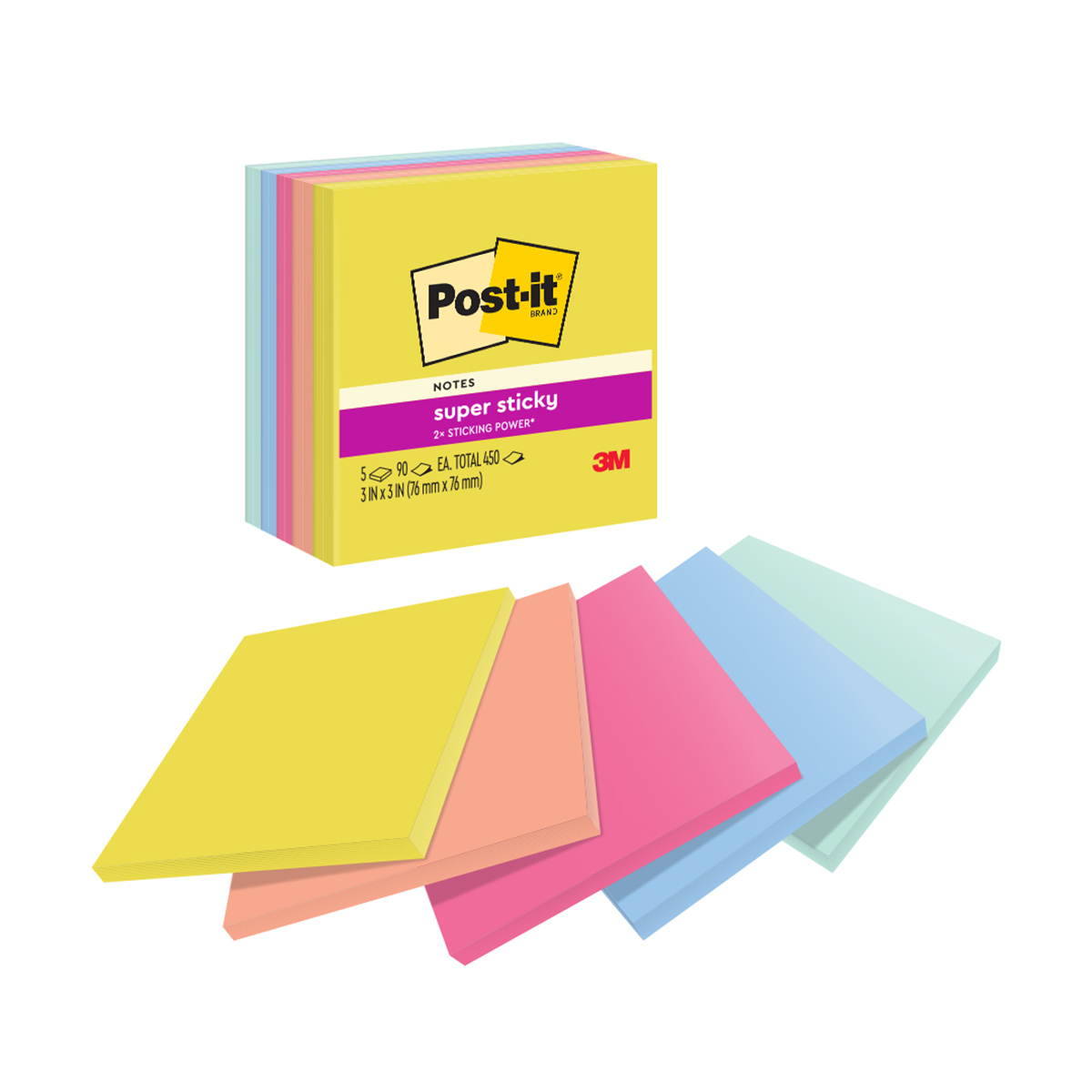 NOTES POST-IT SUPER STICKY 76X76MM 654-5 SUMMER JOY