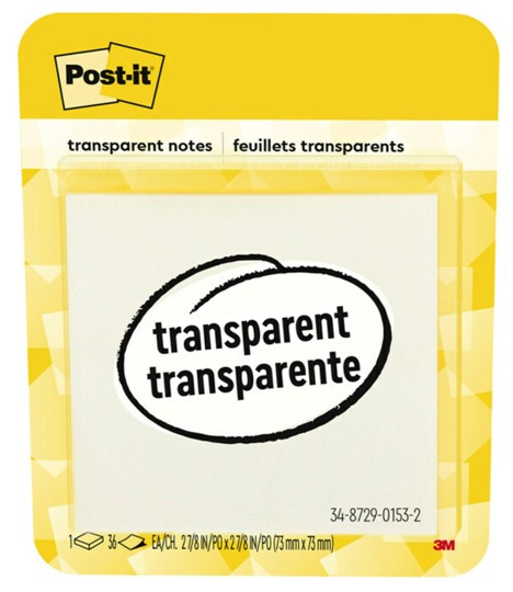 NOTES POST-IT SUPER STICKY 73X73MM 600-TRSPT TRANSPARENT 36 SHEETS