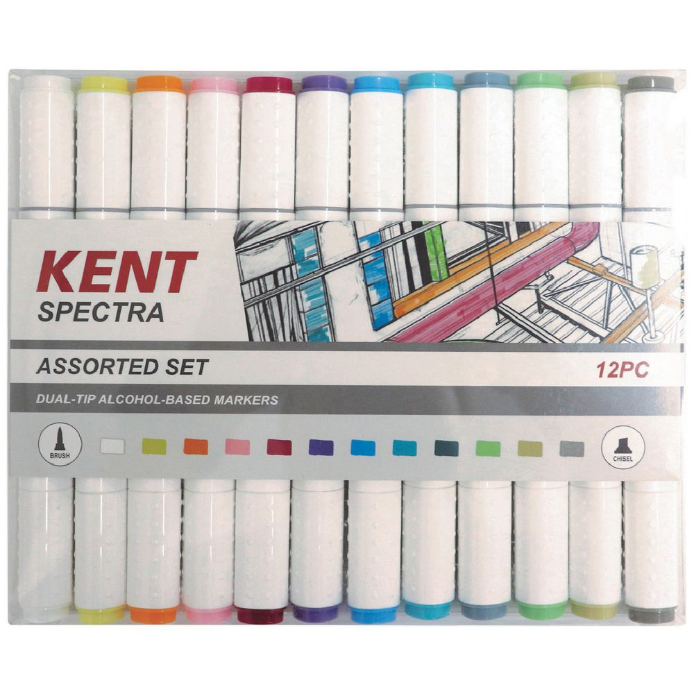 MARKER KENT SPECTRA GRAPHIC BRUSH & CHISEL NIBS ASSORTED SET 12