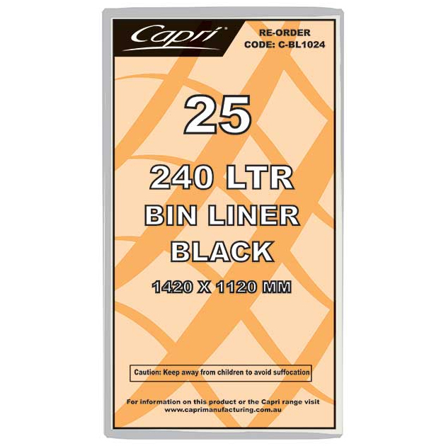 GARBAGE BAGS CAPRI 240 LITRES BLACK PK25