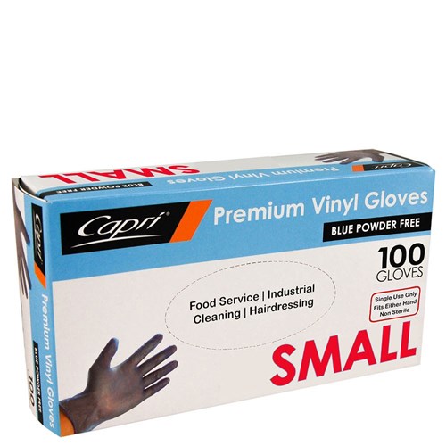 GLOVES CAPRI VINYL POWDER FREE BLUE SMALL BX100