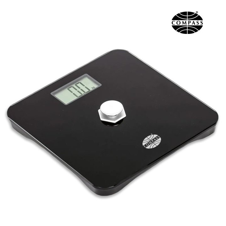 SP- SCALES BATHROOM COMPASS 28X28CM BATTERY FREE 180KG CAPACITY BLACK